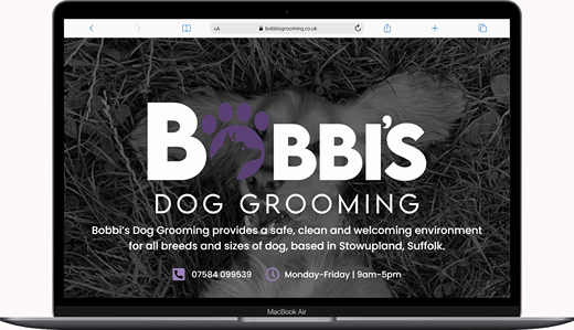 Home page of a dog grooming website built by bullman digital